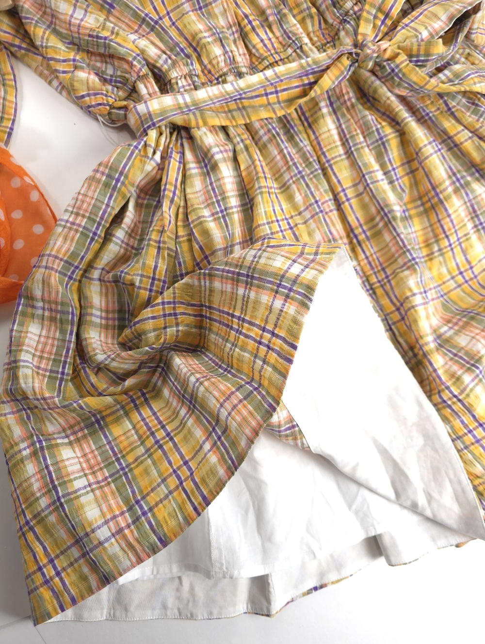 New Tanya Taylor Gorgeous Yellow Plaid Belted Waist Dress Sz 22 - Picture 3 of 15